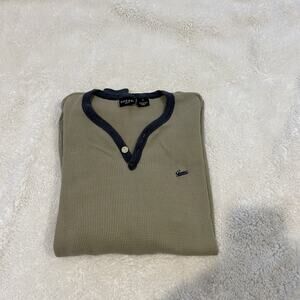 Vintage Men’s Guess USA Waffle Green Knit Long Sleeve Shirt Size‎ M